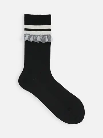 【さらっと快適】2本ラインチュールレースソックス