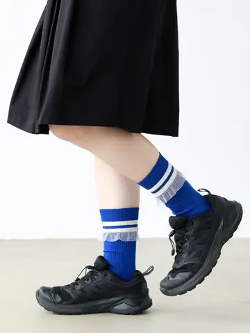 【さらっと快適】2本ラインチュールレースソックス