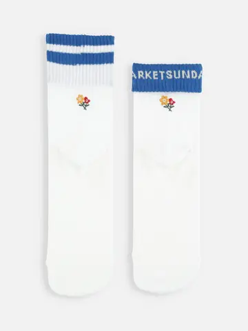 折り返しもできる2本ラインフラワー刺繍ソックス