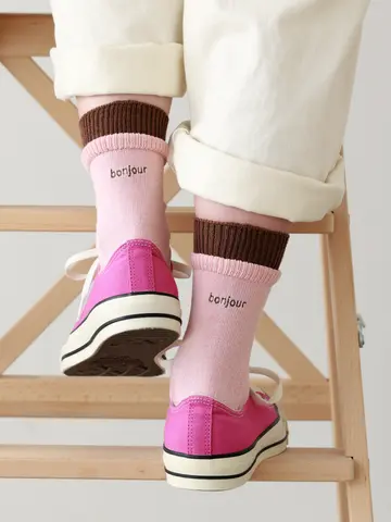 2枚重ね刺繍スウェット風ソックス