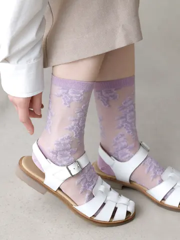 シースルー絵画風花柄ぶどう柄ソックス