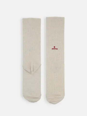 薄手ベーシックリブフロント刺繍ミディ丈ソックス