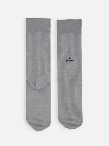 薄手ベーシックリブフロント刺繍ミディ丈ソックス