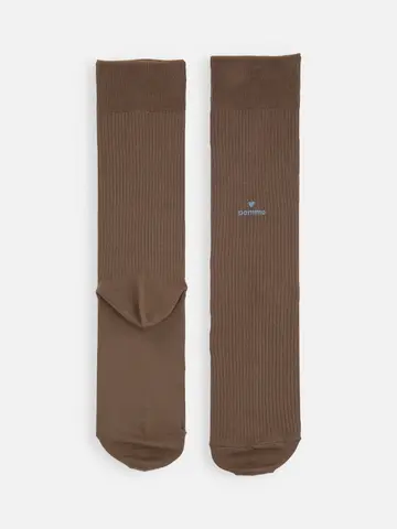 薄手ベーシックリブフロント刺繍ミディ丈ソックス