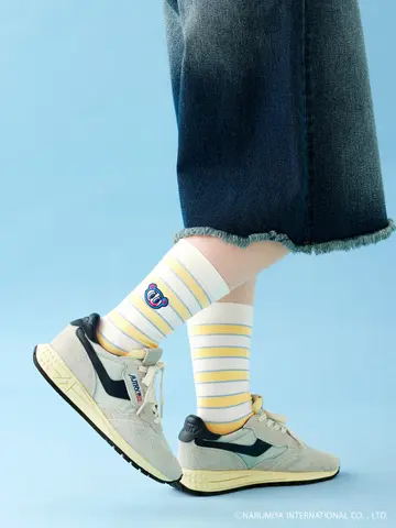 ナルミヤキャラクターズ ボーダー刺繍ミディ丈ソックス