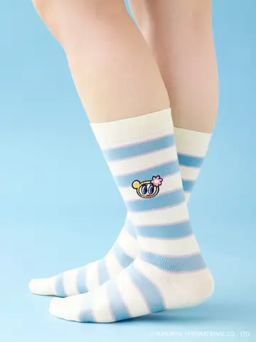 ナルミヤキャラクターズ ボーダー刺繍ミディ丈ソックス