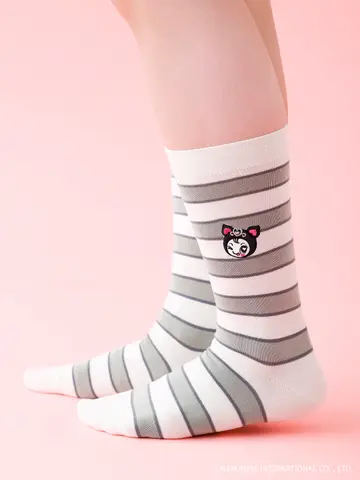 ナルミヤキャラクターズ ボーダー刺繍ミディ丈ソックス