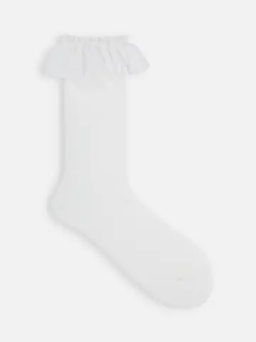 コットンレースリブミディ丈ソックス