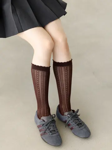 ピコレース柄メッシュミディ丈ソックス