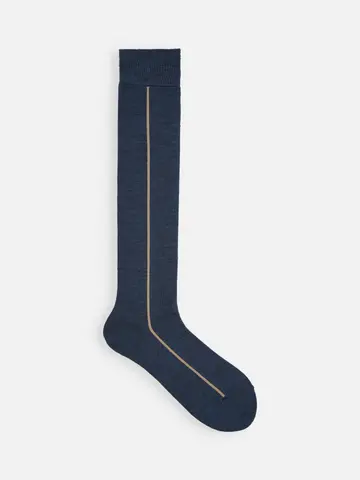 毛混ラメラインハイソックス