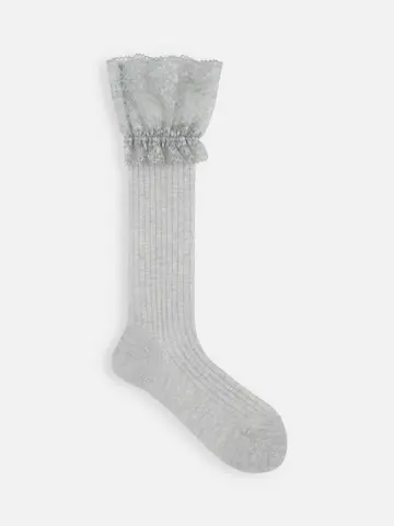 【Epyuk】レース付薄手リブハイソックス