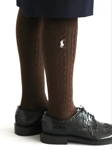 POLO ポニー刺繍ケーブル柄ハイソックス