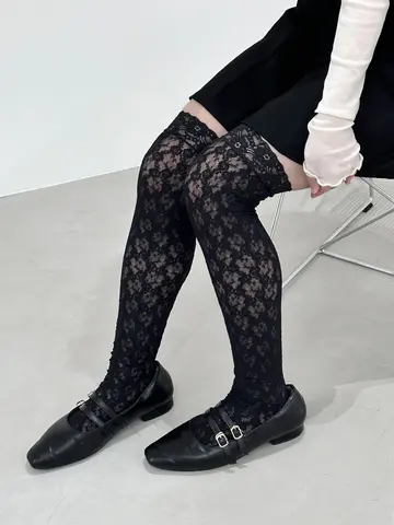 縫製レースオーバーニーソックス