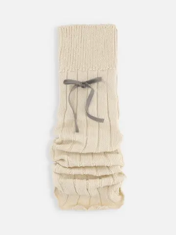 ベロア風リボン付きリブレッグウォーマー