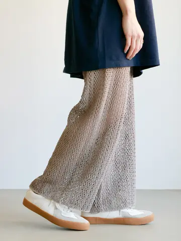 縫製ストライプクロッシェパンツレギンス