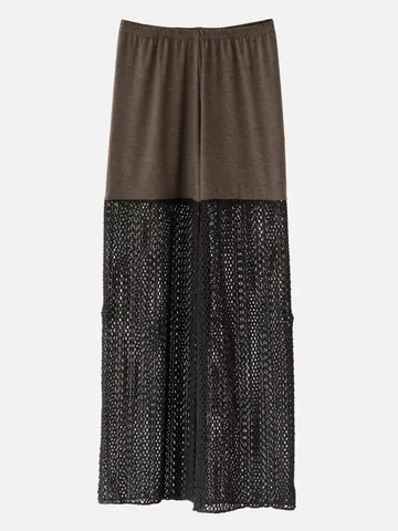 縫製ストライプクロッシェパンツレギンス