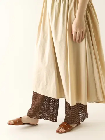 縫製ストライプクロッシェパンツレギンス