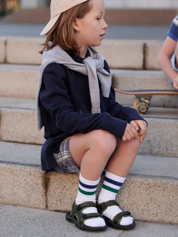 ジュニアサイズ 表糸コットン100％で毛玉が出来にくい：ラインソックス22～24cm