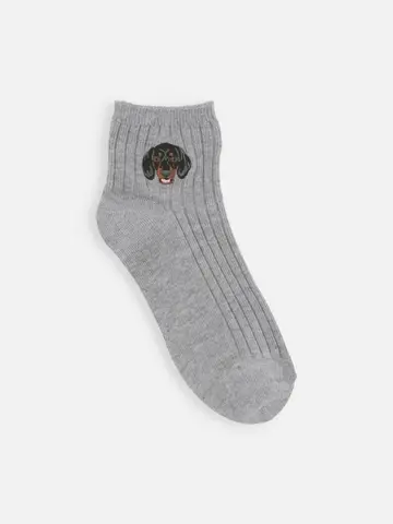 キッズ わんにゃん刺繍ショートソックス / 19-21㎝