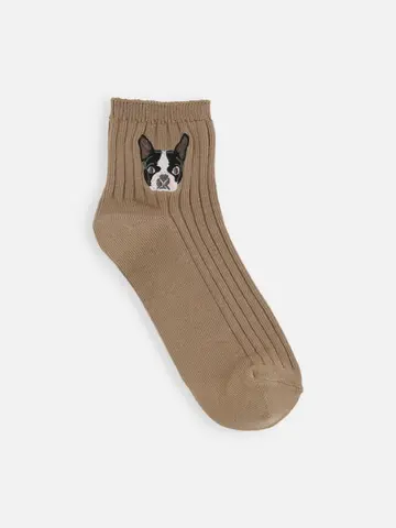 キッズ わんにゃん刺繍ショートソックス / 19-21㎝