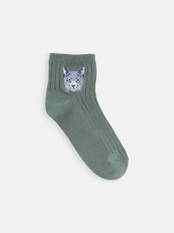 キッズ わんにゃん刺繍ショートソックス / 19-21㎝