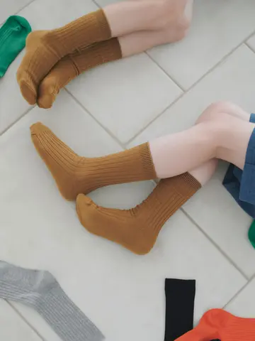 キッズ 表糸綿100％で毛玉が出来にくい:リブハイクルーソックス19～21cm【カスタム刺繍対応】