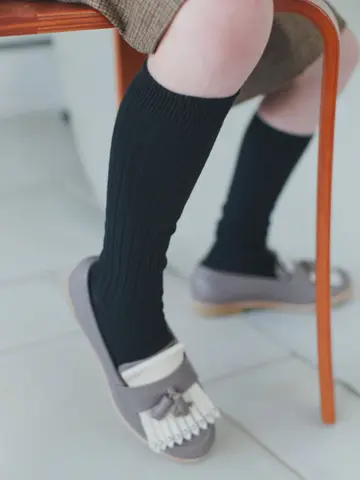 キッズ 表糸コットン100％で毛玉が出来にくい:リブハイソックス16〜18cm【カスタム刺繍対応】