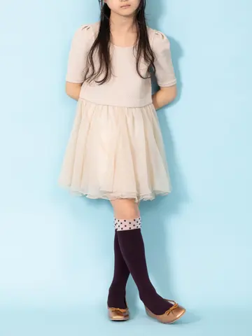キッズ 履口チュールドット柄ハイソックス19～21cm