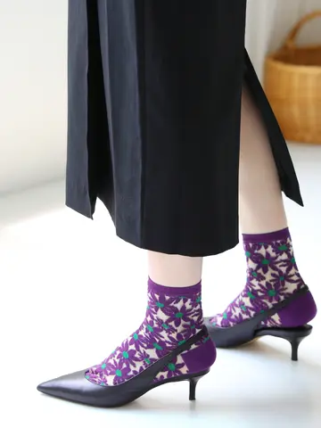 シースルー花柄ショートソックス