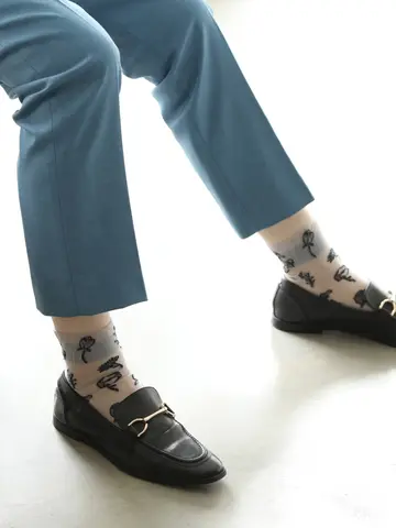 シアーワントーン花柄ショートソックス