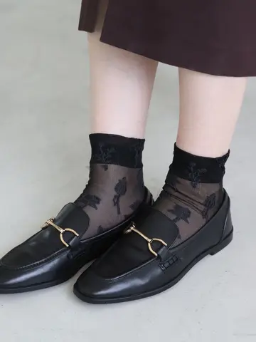 シアーワントーン花柄ショートソックス
