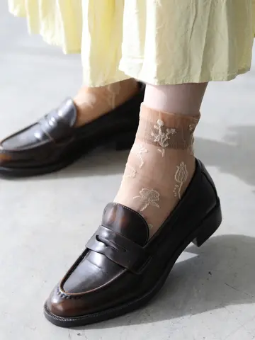 シアーワントーン花柄ショートソックス