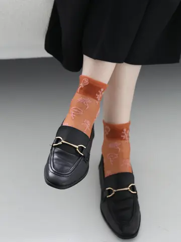 シアーワントーン花柄ショートソックス