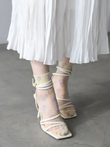 シアーワントーン花柄ショートソックス