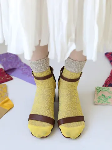 ゴム口ラメレースフロートショートソックス