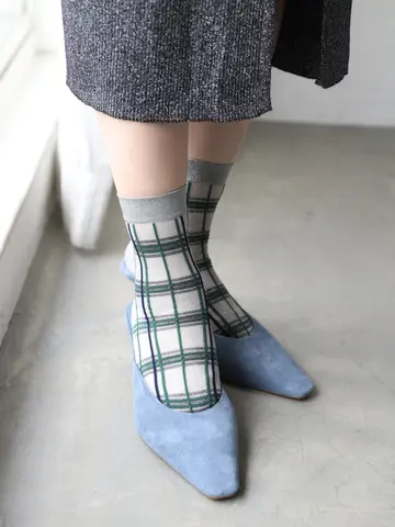 シアーグリッターラメチェックショートソックス