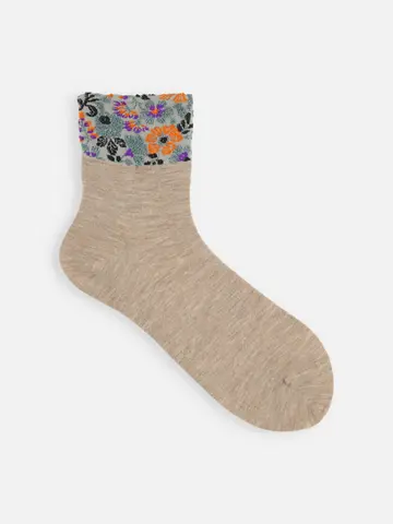 毛混ゴム口フロートショートソックス