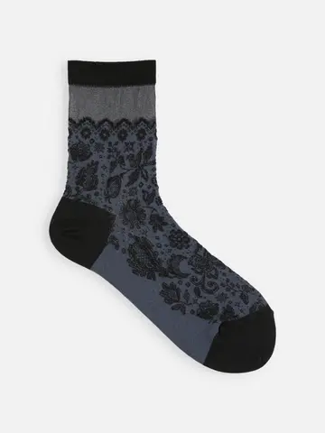 綿麻クレープレースフロートショートソックス