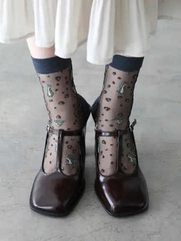 シースルーレオパードショートソックス