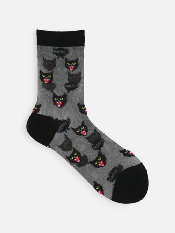 シアー黒猫白猫ショートソックス