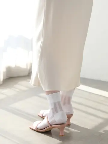 太ストライプメッシュショートソックス
