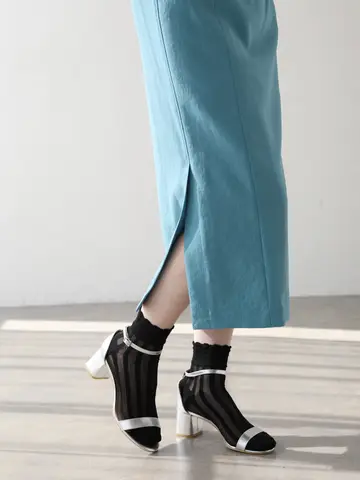 太ストライプメッシュショートソックス