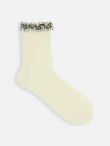 毛混 リボンフリル付ショートソックス