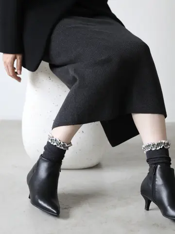 毛混 リボンフリル付ショートソックス