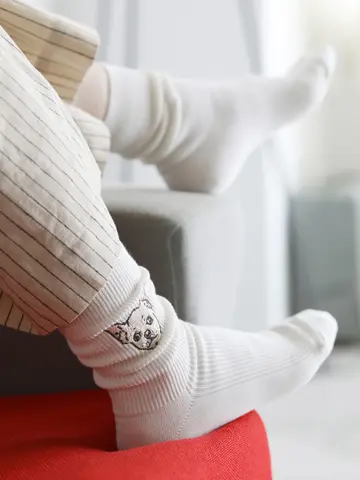 刺繍チワワン1×1リブショートソックス