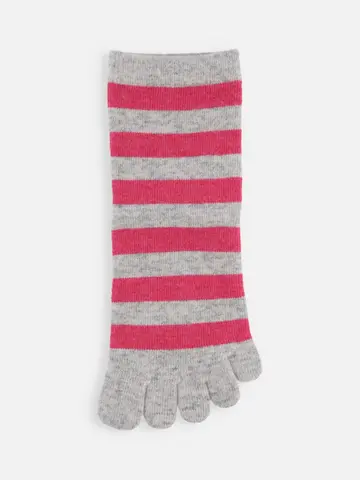 紡毛五本指ボーダーショートソックス