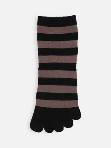 紡毛五本指ボーダーショートソックス