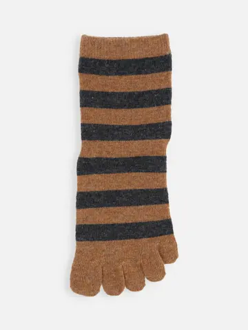 紡毛五本指ボーダーショートソックス