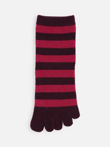 紡毛五本指ボーダーショートソックス