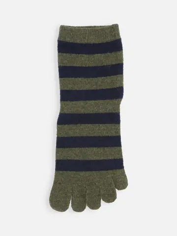 紡毛五本指ボーダーショートソックス